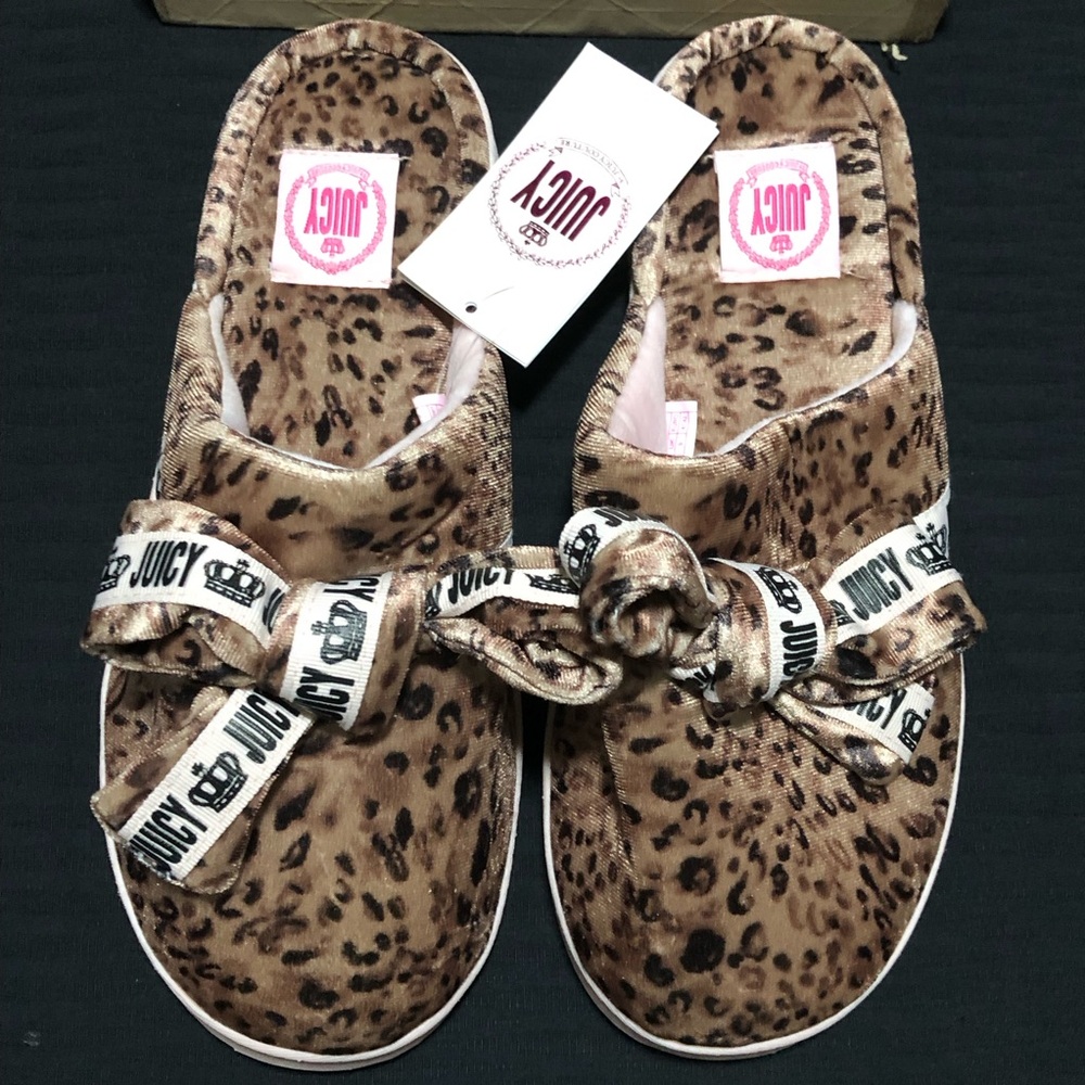 Juicy Couture Jasmine Leopard Slipper Slip On Cushioned Bow Wild Plush, Size 11